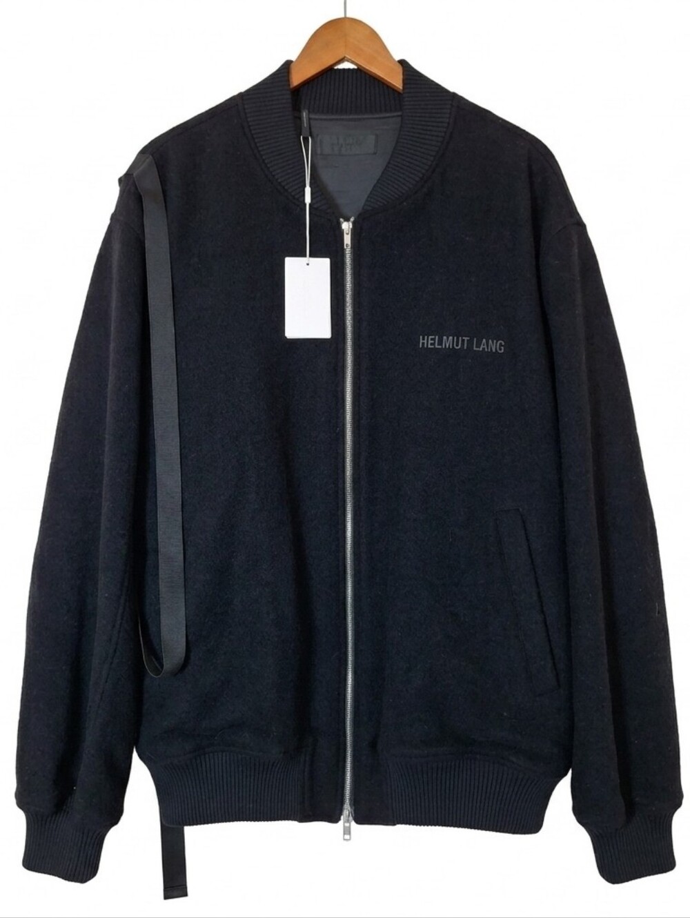 NWT Helmut Lang Black Wool Bomber Jacket Size 48